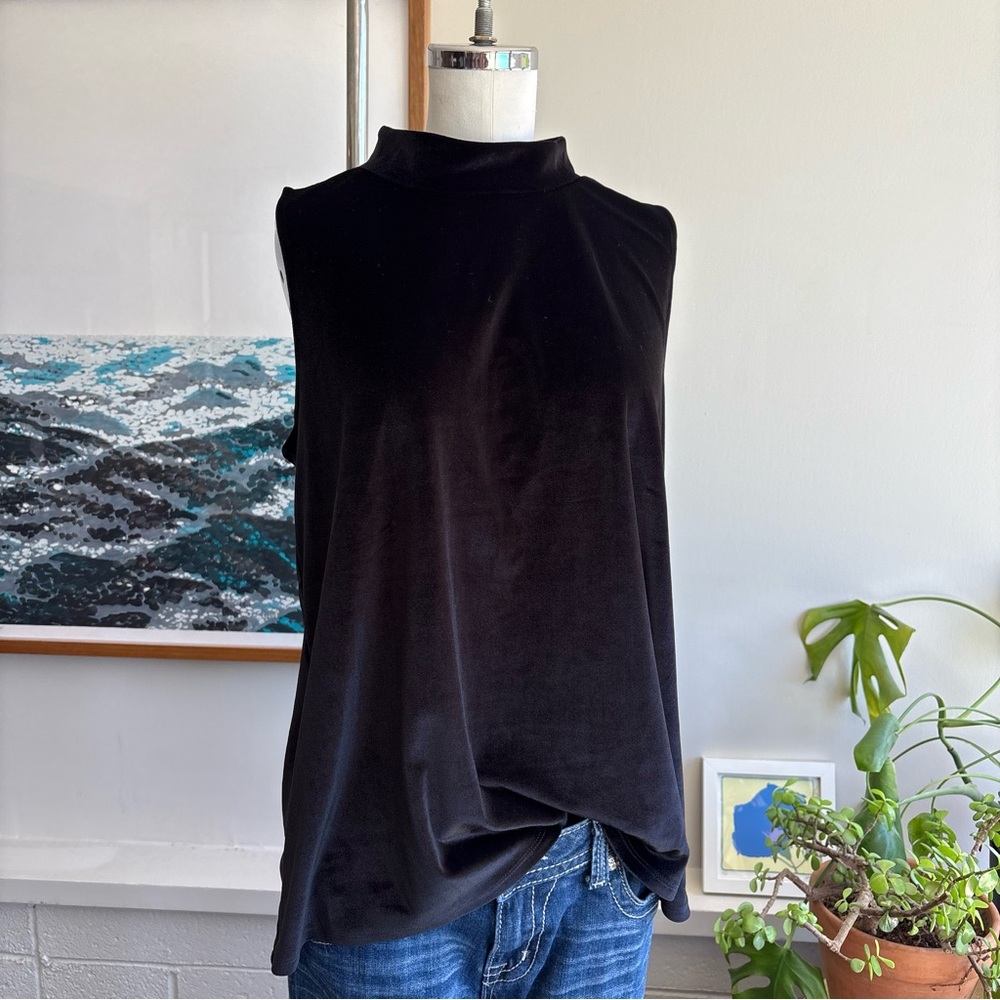 LOFT Black Sleeveless Velvet Mock Turtleneck Top Medium
